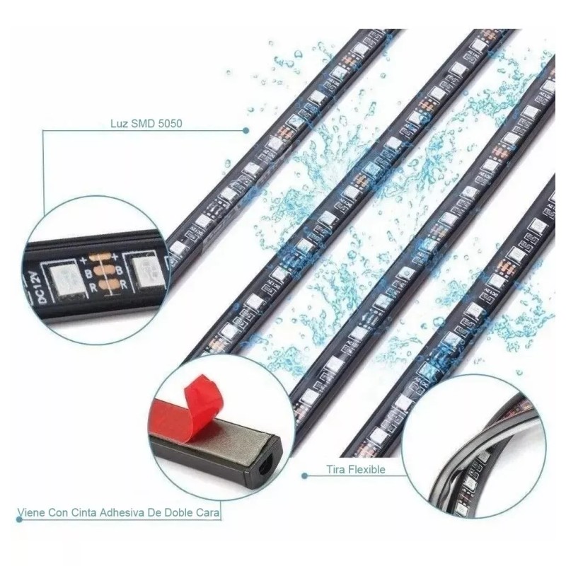 PUNKZZ Coche Chasis Luces Juego De 4 Tira Led Rgb