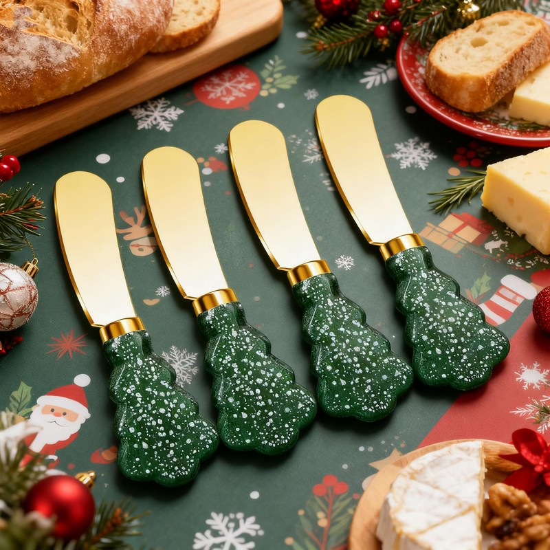 Christmas Tree Spreader Knife Set, Gold Stainless Steel Butter Knives,