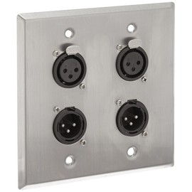 Seismic Audio SA-PLATE36 Stainless Steel Wall Plate 2 Gang with 2 XLR Male and 2 XLR Female Connectors