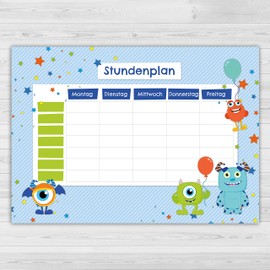 Papierdrachen Timetable DIN A4 Pad – Monster Design – Writeable School – Diary and Weekly Plan