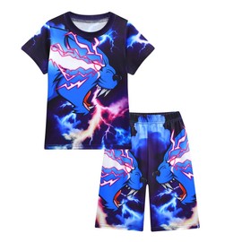 laughZuaia Kids Boys' 3D Lighting Cat Youtuber Gamer Pajamas T-Shirts + Short Summer Pjs Sets (7-8 Years, Style 2)