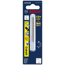 BOSCH CO2133B 1-Piece 3/32 In. x 2-1/4 In. Cobalt M42 Metal Drill Bit with Three-Flat Shank for Drilling Applications in Stainless Steel, Cast Iron, Titanium, Light-Gauge Metal, Aluminum