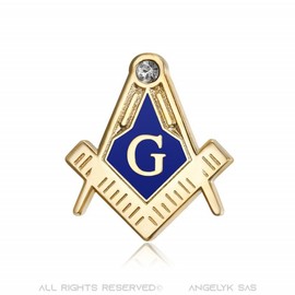 BOBIJOO Jewelry - Pins G Angle and Compass Buttonhole Masonic Masonic Email Zirconium Blue Symbol Masonic Masonic Masonic, see description, Baroque