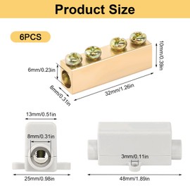Butt Connectors, Pack of 6 Cable Connectors, Clamp Block, Brass Wire Connector, Main Cable Branch Terminal, Connection Clamps for 2.5 to 16 mm² Wire