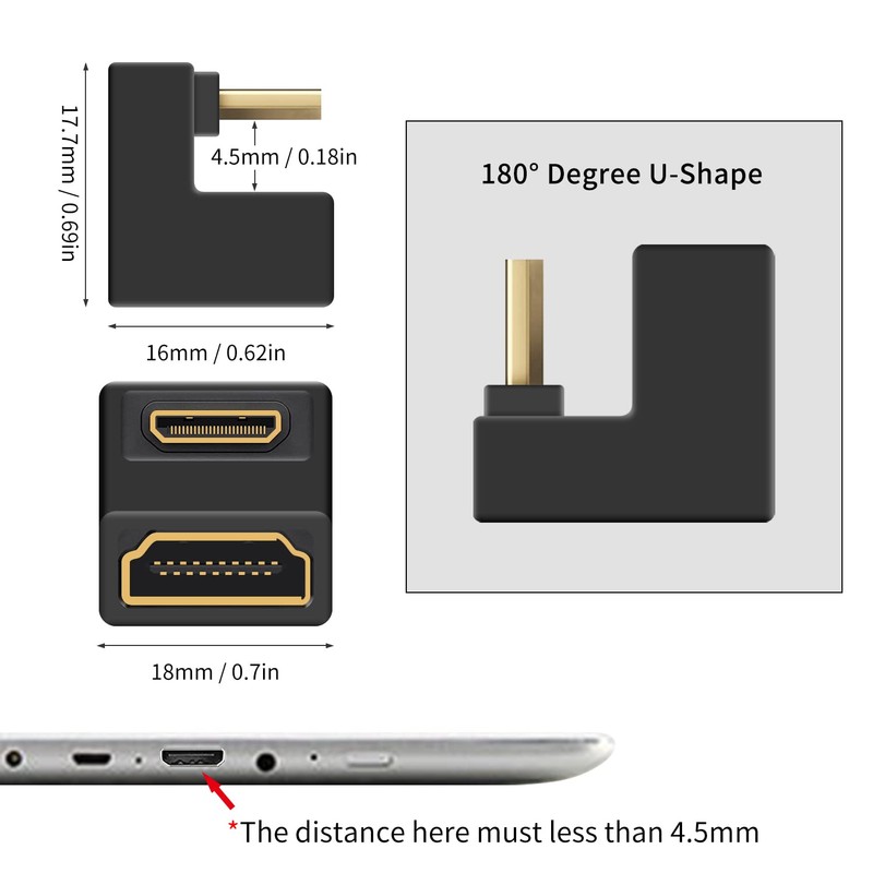 Poyiccot 180 Degree Angled Mini HDMI to HDMI Adapter, 8K