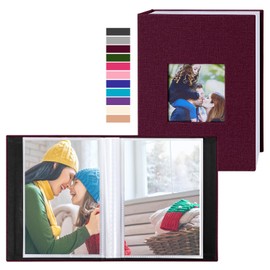 Benjia Small Photo Album 6x4 50 Pictures 2 Packs, Each Pack holds 50 Pockets, Slip in Mini Linen Top Loading Photo Albums Holds Portrait Only 10x15cm Picture Burgundy