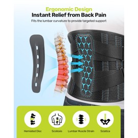 Rakiie Back Braces for Lower Back Pain, Lumbar Support for Men & Women, Breathable Soft Mesh Fabric and 7 Stays All-round Support, Back Support With Lumbar Support Pad for Home & Lifting at Work, Size L (Waist: 39.4"-45.3")