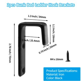 Bivethoi 2pcs Bunk Bed Ladder Hook Brackets, 1 Inch J Hook Hanger With PVC Coated, Heavy Duty Metal Utility Hooks for Loft Bed Stairs, Black Library Ladder Hardware