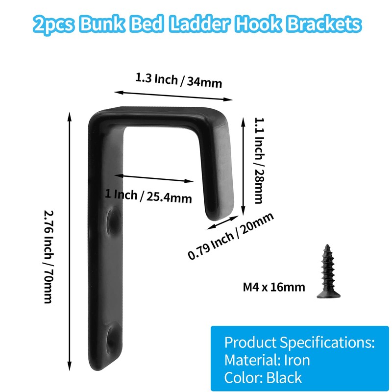 Bivethoi 2pcs Bunk Bed Ladder Hook Brackets, 1 Inch J
