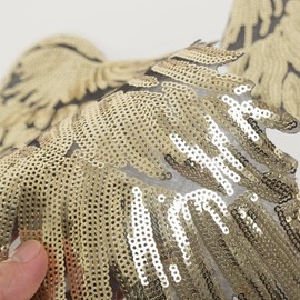 Large Angel Wings Sequin Patches Iron on Sew on Appliques Embroidered Motif for DIY Clothes (Gold)