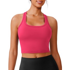 PINSPARK Women's Sports Bra Without Underwire Padded Bustier with Removable Cups Racerback Push Up Sports Bra Breathable Bralette Seamless Crop Tops Jogging Yoga Fitness, pink, XL