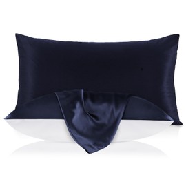 LILYSILK Silk Pillowcase for Hair and Skin 19mm Silk Bed Pillow Case with Cotton Underside King 20X36 Inch Navy Blue 1pc