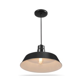 14-inch Industrial Black Pendant Barn Light Fixture with 10ft Adjustable Cord, Ceiling-Mounted Vintage Hanging Light Fixture for Indoor Use, 120V Hardwire, E26 Medium Base LED Compatible, UL Listed