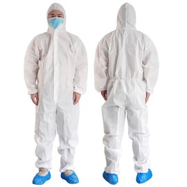 keebomed Hazmat Suits Hooded Coveralls Disposable Chemical-Resistant, Elastic, Unisex-Adult Industrial (1, White, M)
