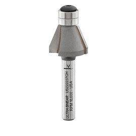 Ultra-Shear Chamfer Router Bit, 1/4 Shank, 22.5 Degree, 2 Flute, Twin Bearing, Carbide Tipped, USA Made Edge Forming Bevel Bit - US222237CH