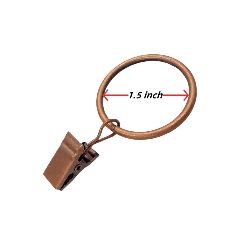 Xin store 40-Pack Copper Metal Curtain Rings with Clips (1.5")
