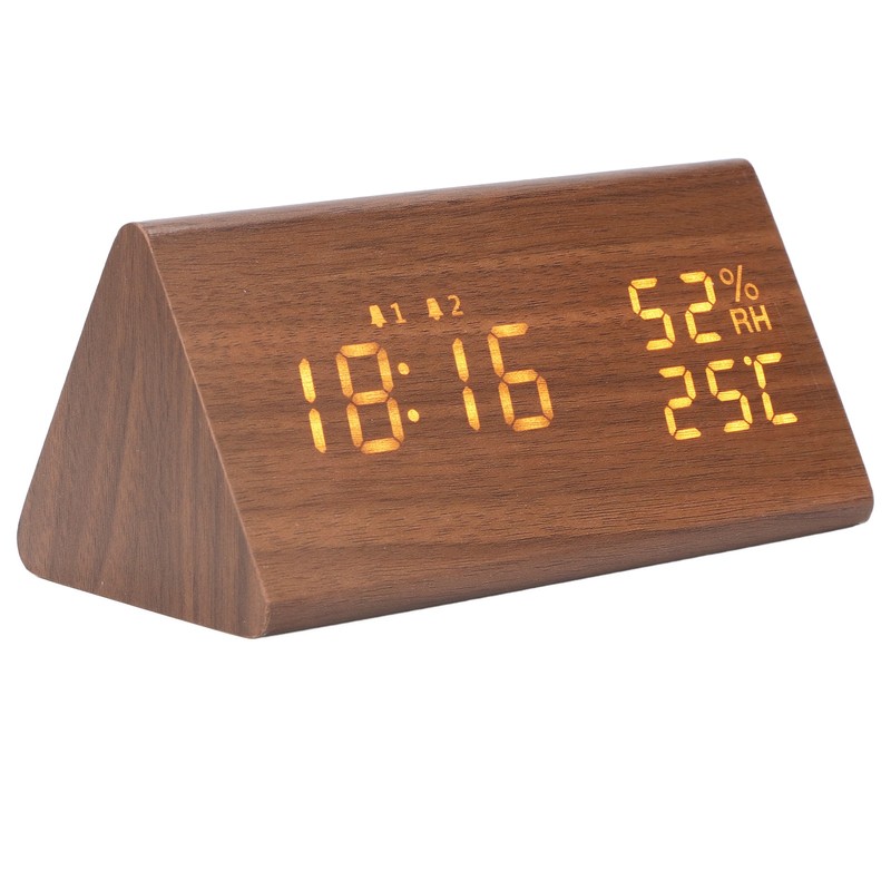 LED Digital Alarm Clock Multipurpose Wooden Clock with Voice Control