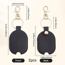 GORGECRAFT Pack of 2 Key Fob with Broken Key Case Black PU Leather Rectangular Replacement Pendant Case Protective Holder Covers for Keys with Gold-Coloured Iron Ring Clasp