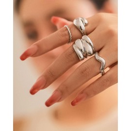 BPTRKOM Pack of 4 Thick Gold Rings Women's Delicate Silver Rings, Stackable Rings, Statement Rings, Vintage Jewellery, for Women and Girls