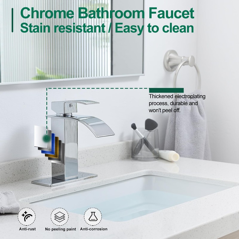 VOTON Chrome Bathroom Faucets Waterfall Bathroom Sink Faucet Modern Single