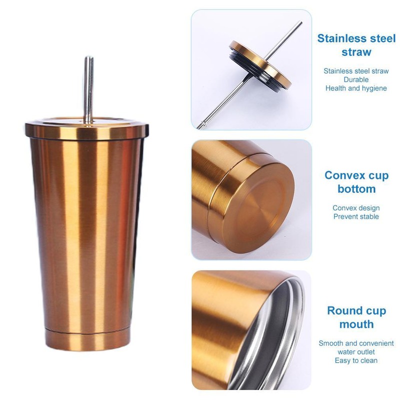 Stainless Steel Straw Cup Reusable Water Bottle Vacuum Cup Gift