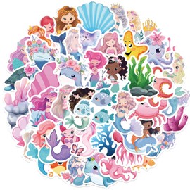 50 Packs Mermaid Stickers Water Bottles Laptop Phone Motorcycle Computer Guitar Skateboard Hydroflasks Mermaid Vinyl Sticker Waterproof Aesthetic Trendy Decals for Teens Girls Adults