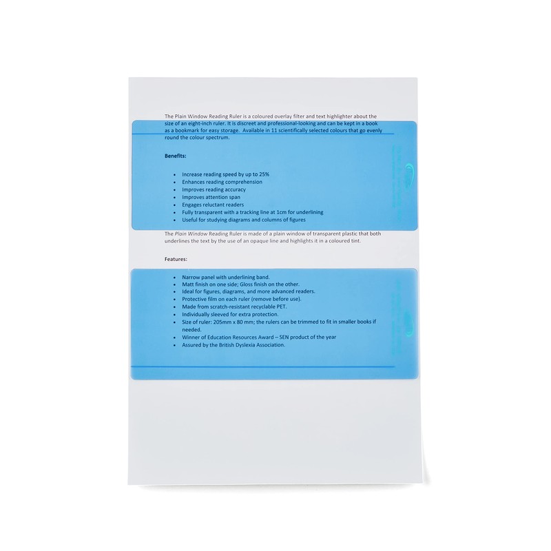 Crossbow Education Plain Window Reading Ruler - Sky (Pack of