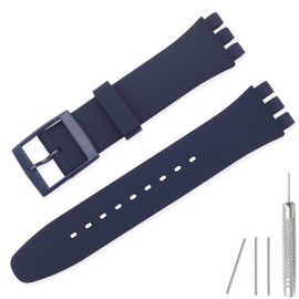 Lijinlan Replacement Silicone Band for Swatch 17mm 19mm 20mm, Waterproof Wristband Watch Strap for Swatch (19mm, Navy)