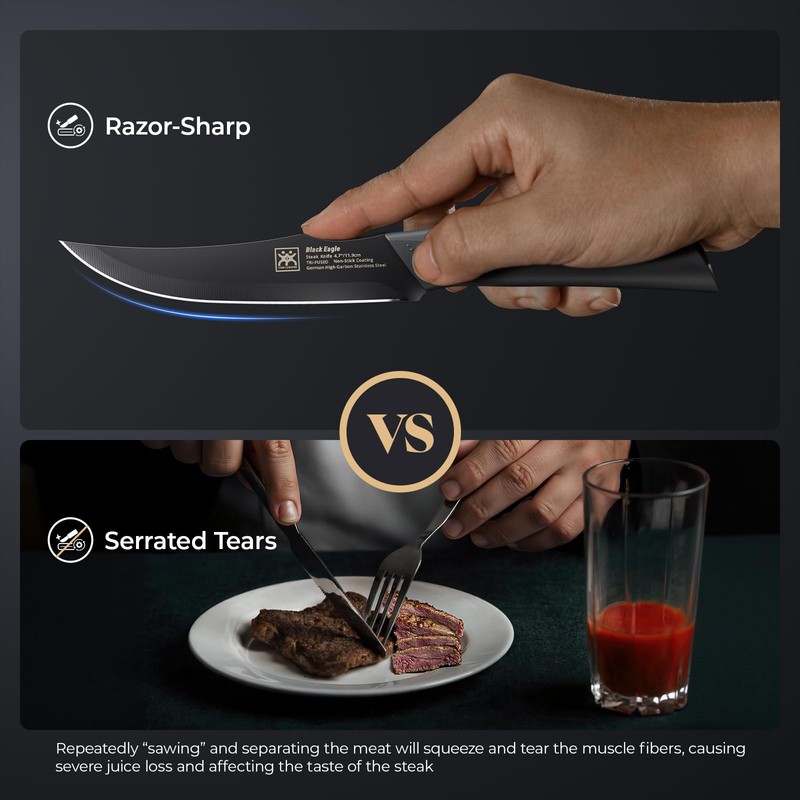 CuoCreate Steak Knives Set of 6, 4.7 Inch Dishwasher Safe