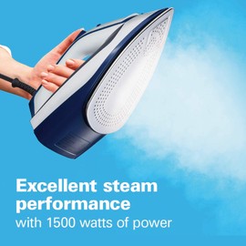 Hamilton Beach Iron & Garment Steamer for Clothes with Smooth Press Stainless Steel Soleplate, 3-Way Auto Shutoff, 1500 Watts for High-Velocity Steam, 10’ Cord, Leak-Proof Anti-Drip, White (14650)