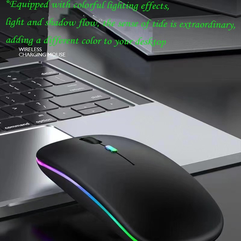 LED Wireless Mouse, Slim Silent Dual-Mode 2.4G+BT Rechargable 7-Color Mouse