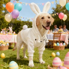 MuYaoPet Dog Easter Bunny Costume with Rabbit Ears & Fluffy Tail,Cute Rabbit Pet Outfit for Small Medium Large Dogs,Warm Plush Halloween Party Puppy Clothes Hoodie Sweater Shirt,4XL