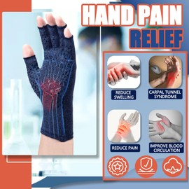 DRNAIETY 2 Pairs Arthritis Compression Gloves, for Women & Men Hand Arthritis, Anti-Slip Glue dot Gloves for Work（L Navy Blue）