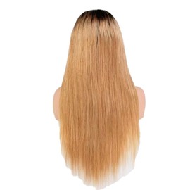 Straight Human Hair Wig Real Hair 4 x 4 Lace Front Human Hair Wig 1B/27 Blonde Coloured Unprocessed Brazilian Remy Hair Glueless Wig with Baby Hair for Woman 22 Inches