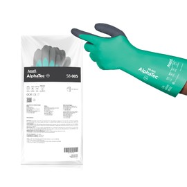 Ansell AlphaTec 58-005 Chemical Protection Gloves - L, White & Green (Pack of 6)