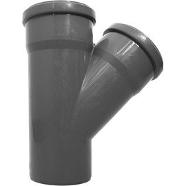 KACZMAREK Grey PP T-piece connector DN 40 x 40/45° with seal for waste water installation, sewer and drain pipe system, HT system