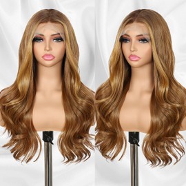 BABEHERS Honey Blonde Lace Front Wig 13x4 Pre Plucked Body Wave Synthetic Lace Front Wig for Women Highlight Heat Resistant Hair 22 Inch Daily Use