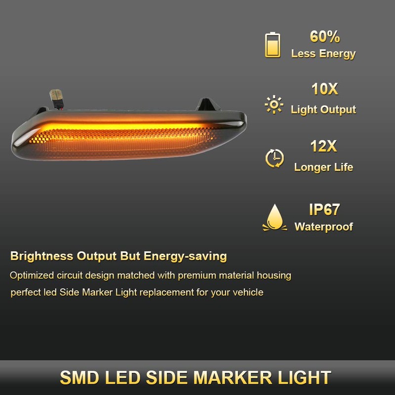 Gempro LED Front Fender Side Marker Lights Assembly Smoke Lens