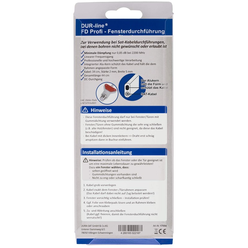 DUR-line® Professional Window Feed-Through XL – 34 cm Cable Length