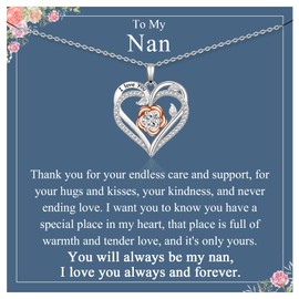 JETBON Nan Gifts - Nan Necklace Silver Heart Rose Pendant Necklace Gifts for Nan, Great Nan Birthday Gifts Mothers Day Christmas Jewellery Presents for Nan