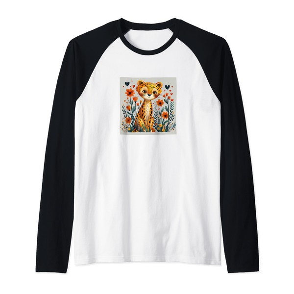 Leopard Flowers With Hearts Around Boho Style Graphic Raglan Baseball