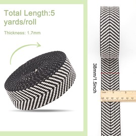 BENECREAT 5 Yards/4.6 Meters Cotton Webbing, Black Jacquard Webbing, Flat Webbing with Striped Pattern for Webbing Bag Handles, Tote Bag Webbing, Fabric Tape