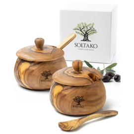 Olive Wood Salt & Sugar Bowl "Spicery" Set of 2
