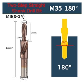 LLE M35 HSS-CO Cobalt Two Stage Step Drill Bit Screw Counterbore Twist Countersink for Stainless Drilling and Chamfering (M8 180)