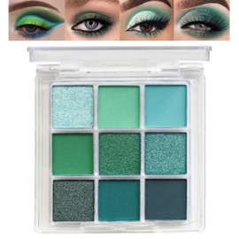 Okerker 9 Colors Green Grey Shimmer Matte Eyeshadow Palette, Pearl Glitter Shimmer Matte Nude Neutral Shades, High Pigmented Waterproof Green-Grey Eyeshadow, Shimmer Bright Sombras De Ojos