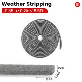 Weather Stripping for Doors and Windows, Brush Seal Strip, Strong Adhesive, Weatherproof, Dustproof, Soundproof, Noise and Wind Blocker, Gap Filler, Window Insert, Grey, 0.35 in x 0.20 in x 16.5 FT