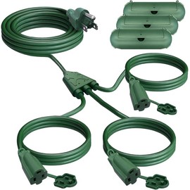 Extension Cord 1 to 3 Splitter, Max 13/28/38FT End to End (25/40/50FT Total), with 3 Weatherproof Covers for Indoor and Outdoor, 16/3 SJTW Weatherproof Wire for Holiday Decoration Light, UL Listed, Green/Black - Color: Green, Size: 40FT