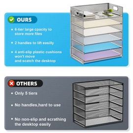 Marbrasse 2 Pack Desk Organizer with Handle, 6 Tier Paper Letter Tray, Mesh Desk File Organizer for Office, School and Home - Silver