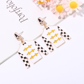 Derby Earrings for Women Derby Riding Suit Earrings Kentucky Derby Race Day Earrings Enamel Silks Dangle Earrings Derby Horse Racing Accessories Outfits Jewelry Gifts (White)
