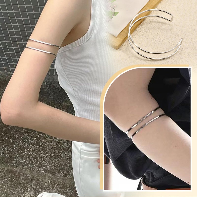 Hebterrka Minimalist Bangle Layered Bangle Bracelet Upper Bangle, silver